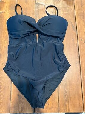 Black NWOT One-Piece Swim Bodysuit with Twist Front